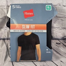 Hanes Premium XL Black Slim Fit Crew Neck Moisture Wicking Shirts 5 Pack picture