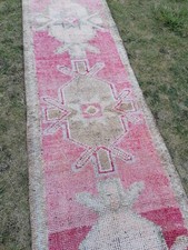 Hallway runner 2.8 x 10 vintage runner rug, handmade wool rug, Pink rug, oushak picture