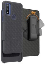Black Hard Case Cover with Stand and Belt Clip Holster for Moto G Pure (2021) picture