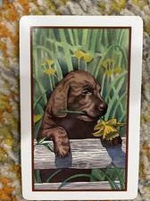 Vtg Single Swap Playing Card Chocolate Labrador Retriever Puppy Brown Lab Spring picture