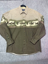 VTG Roper Mens XL Western Cowboy Horse Graphic Snap Button-Up Shirt Pockets picture