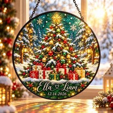 Personalized Christmas Suncatcher, Custom Couple Stained Glass picture