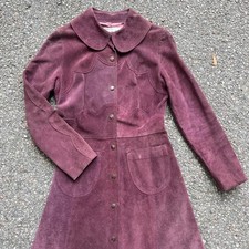 Vintage 1960s Heather Purple Suede Leather Mod Scalloped Detail Button Jacket XS picture