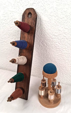 VTG Wooden Wall Mount 5 Spool Thread Holder & Victorian Thread Holder Pincushion picture