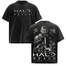 Halo Reach Shirt Spartan Sci-Fi FPS Shooter Vintage Acid Washed Graphic Tee picture