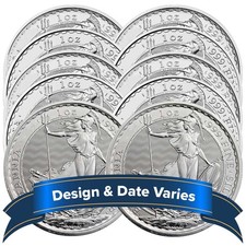 Lot of 10 - U.K. 2 Pound Silver Britannia .999 1 oz Random Date picture