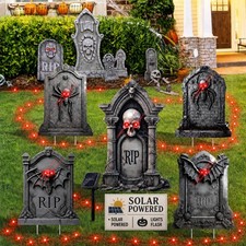 Halloween Decorations Outdoor Tombstone 5 Pcs Plastic RIP Yard Signs Red picture