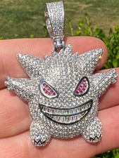 Real Iced CZ Hip Hop 925 Sterling Silver Gengar Pokemon Pendant Necklace Mens picture