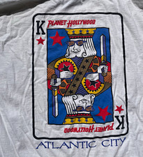 Vintage Planet Hollywood Atlantic City Playing Card King  T-Shirt White Sz L picture