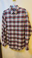 NWOT Lands' End Men’s Flannel Shirt Red White Plaid Traditional Fit Men's Size M picture