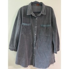 POL Clothing Gray Corduroy Oversized Shacket Raw Hem Sz. L 90's Grunge Style picture