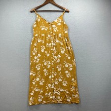 Billabong Midi Dress Womens Large Mustard Yellow Floral Button Front Boho Summer picture