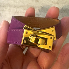 Authentic Hermès Kelly Double Tour Bracelet Purple Leather Gold Hardware XS picture