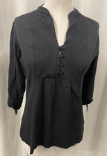 Anokhi Kurta Small Blouse Pintuck Black Top Shirt Organic Cotton Buttons Tunic picture