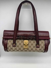 Pre-Owned Gucci Tan Canvas Monogram Studded GG Bamboo Bullet Bag Shoulder Bag picture
