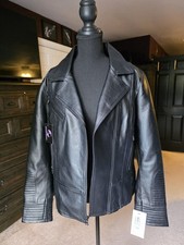 Whet Blu Fallon Women’s Collared Moto Jacket Faux Leather Black Size L picture