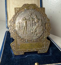 high quality antique 1931 Dutch silver plated bronze archery trophy award medal picture