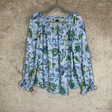 Talbots Blouse Womens Large Blue Floral Long Sleeve Pullover Lightweight- 5306 picture