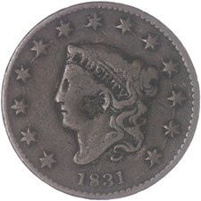 1831 (P) Coronet Large Cent Large Letters Fine Star Counterstamp See Pics J215 picture