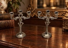 Antique miniature pewter Art Nouveau Candelabra candleholder Pair (2) Dollhouse picture