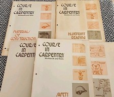 4 Vintage 1975 Course In Carpentry: Workbook/safety/blueprint Materials W/plan picture