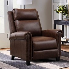 Canmov Genuine Leather Pushback Recliner Chair, Single Sofa w/ Rivet Decoration picture
