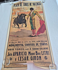 J. Reus original Bullfighting Poster at Plaza De Toros de Valencia 1956 21x 42