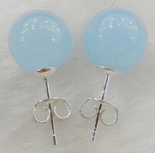 Fine 10mm Light Blue Aquamarine Round Gemstone Beads Silver Stud Earrings picture