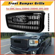 Front Gloss Black Grille Fit For GMC Sierra 2500HD 3500HD 2015-2019 Denali Style picture