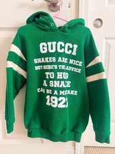GUCCI Kids Green Logo Graphic Hoodie Sweatshirt Size 8 Made in Italy 100% Cotton picture