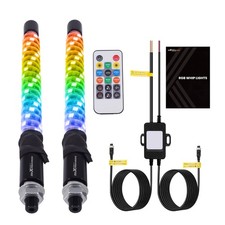 2X 1FT/2FT/3FT/4FT LED Spiral Fat Whip Lights Antenna RGB Chase For Jeep UTV ATV picture