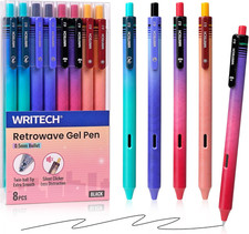 WRITECH Black Ink Gel Pens: 8-Pack Retrowave 0.5mm Fine Point Pens - Smooth Writ picture