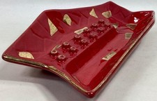 vintage Mid-Century BRUTALIST red Tid-Bit cigar ASHTRAY w/Gold Flecks MCM 9pix picture
