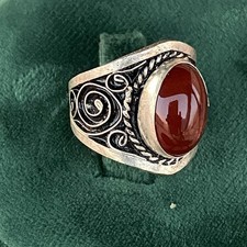 Ancient Victorian Ring Sterling Silver Engraved Red Carnelian Stone Size 8.5 picture