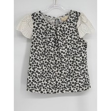 Melloday Womens Black White Floral Eyelet Flutter Sleeve Blouse Sz M picture