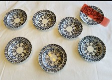 6 Antique Rare HTF COPELAND SPODE Gray Delhi Rimmed Berry Bowls Circa 1850 picture