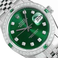 Rolex Datejust 1603 36mm Green Dial 18K White Gold Diamond Emerald Watch picture