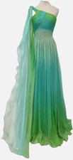 Zuhair Murad Women's Green Miami Gradient One-Shoulder Belted Silk Gown Size 12 picture