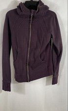 Lululemon Women's Scuba Full Zip Hoodie Plum Purple Thumbholes Ribbed Cotton picture