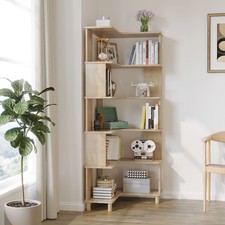 BALANBO Corner Bookcase L-Shaped Shelf Storage Solid Wood Living Room Office picture