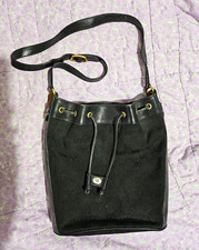 Gucci GG Canvas Black Medium Drawstring Bucket Bag Gold Strap picture