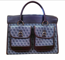 Dooney & Bourke Vintage Logo Satchel Top Handle Zip Pockets Silver Hardware Blue picture
