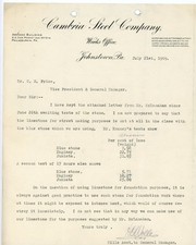 1909 Cambria Steel Co Letterhead Johnstown PA CS Price Limestone Blue Stone Test picture