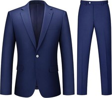 LORENZO BRUNO Men's Slim Fit Suit Navy Blue 2 Piece M 40R Notch Lapel 1 Button picture