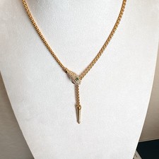 Gold Snake Lariat Necklace CZ Head Green Eye Adjustable picture