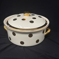 Vintage Hall's Superior Quality Kitchenware 1.75 Qt Gold Polka Dot Casserole 069 picture