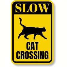 Vintage 'Slow Cat Crossing' Humor Metal Tin Sign Retro Pet Lover Yard Decoration picture
