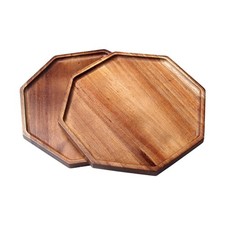 Solid Acacia Wood 10 Inch Serving Platters Trays Set of 2 Octagon Dishwasher picture