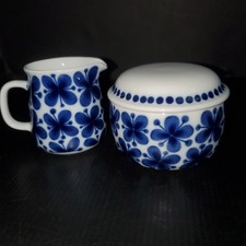 Rörstrand Mon Amie Sugar Bowl and Creamer Marianne Westman Blue White MCM 1950s picture