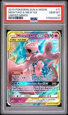 2019 Pokemon SUN & MOON  Mewtwo & Mew GX UNIFIED MINDS 71/234 PSA 10 picture